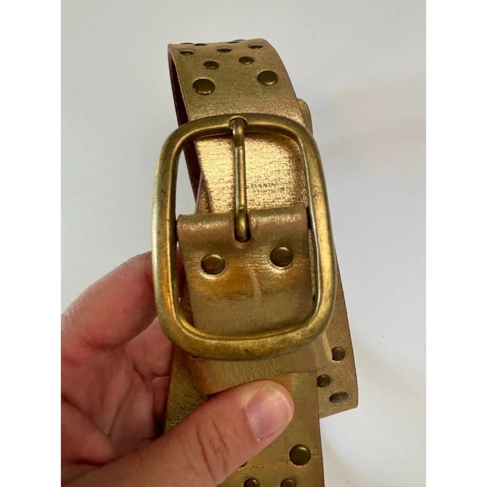Free People Sola Stud Belt Gold Metallic Leather Women XL Boho